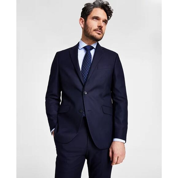 Kenneth Cole Reaction Men's Navy Houndstooth Techni-Cole Slim Blazer Size 40R - Picture 1 of 6